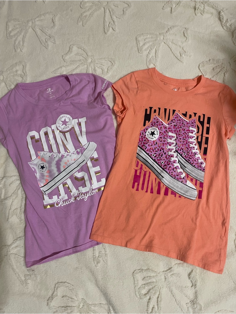 Converse Girls Purple & Coral Graphic Tee Set - Pink Shoe Prints size 10/12